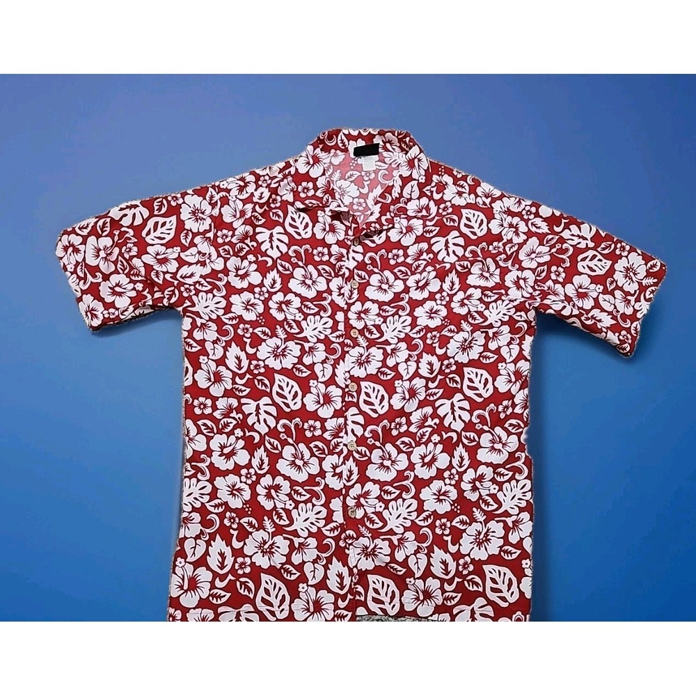 ODO Shirt Men XLarge Red White Floral Tropical Hibiscus‎ Aloha Casual VTG USA